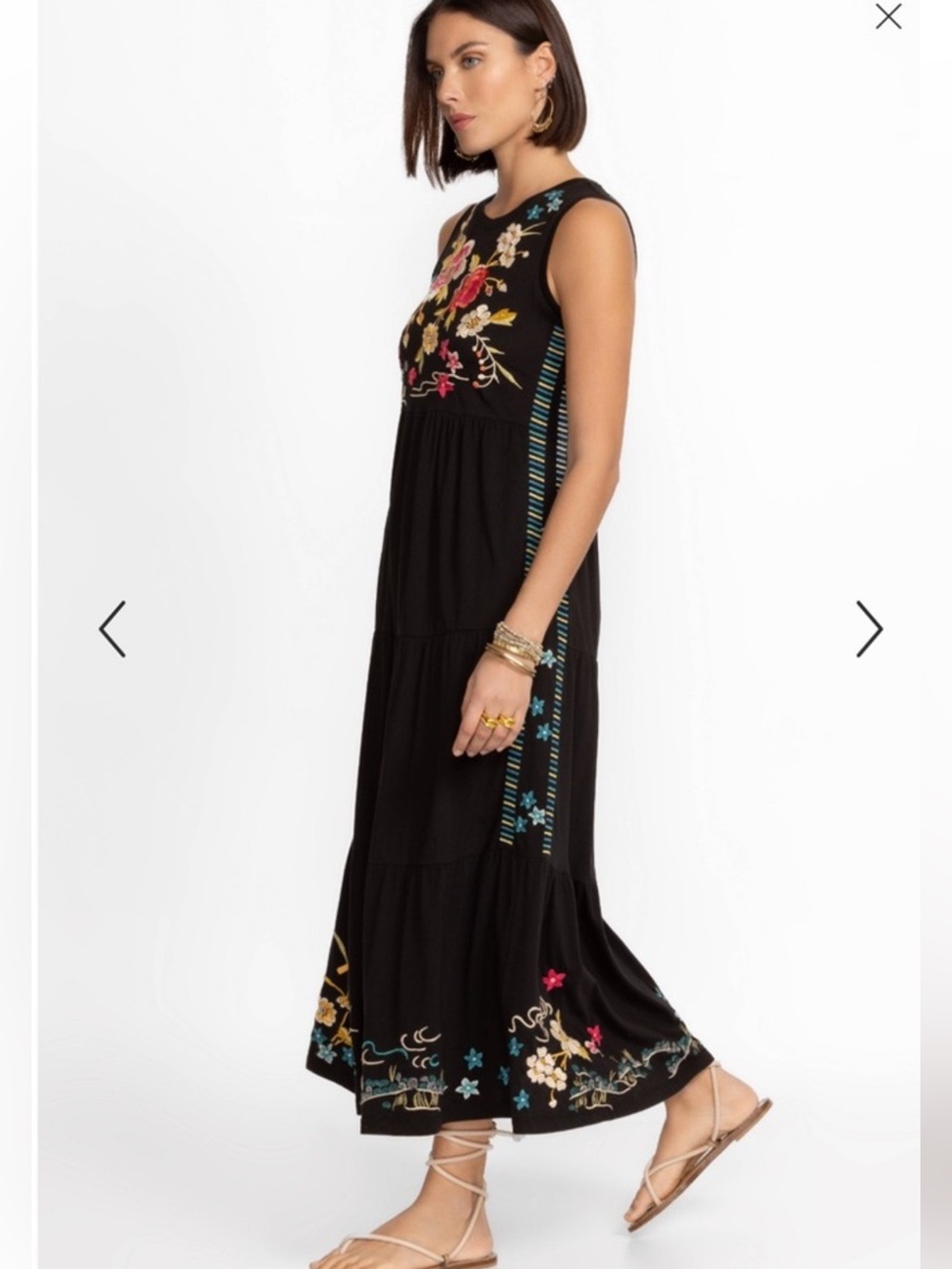 Johnny Was Black Embroidered Floral Maxi Dress XS - Picture 3 of 8